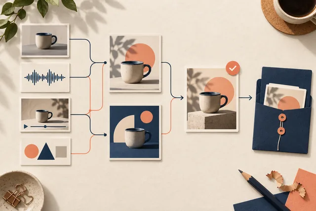 Original editorial illustration: Build a version map from creative candidates to final delivery